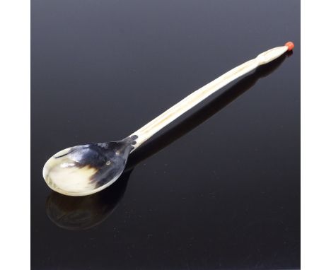 An Ottoman sweet spoon with horn bowl and ivory handle, length 24cm 