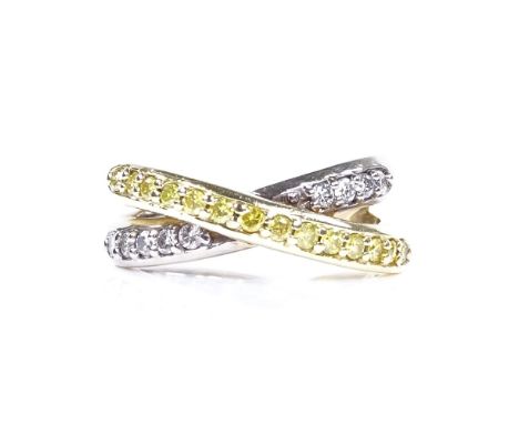 A 14ct yellow and white gold 2-colour diamond cross ring, setting height 7.8mm, size M, 8g 