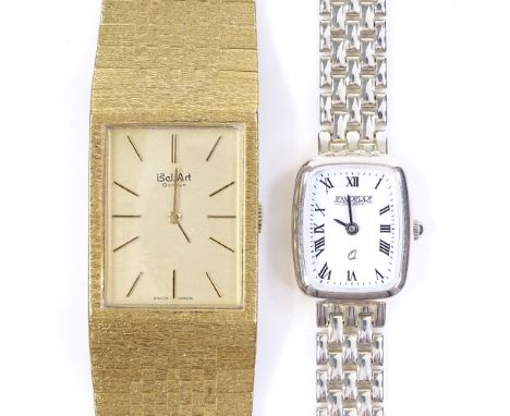 A Vintage gold plated Bel Art wristwatch, case width 24mm, working order, together with a silver-cased Jean Pierre quartz wri