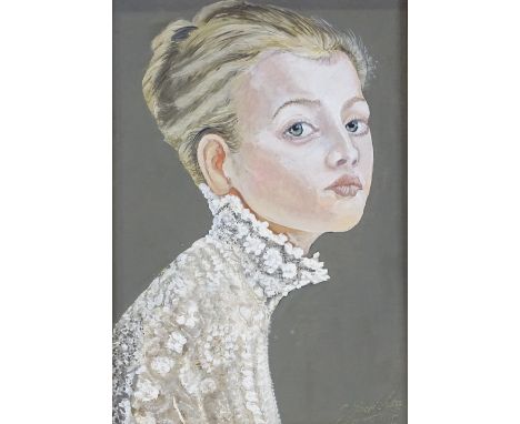 Clive Fredriksson, oil on board, portrait of a girl, 9.5" x 6.5", framed 