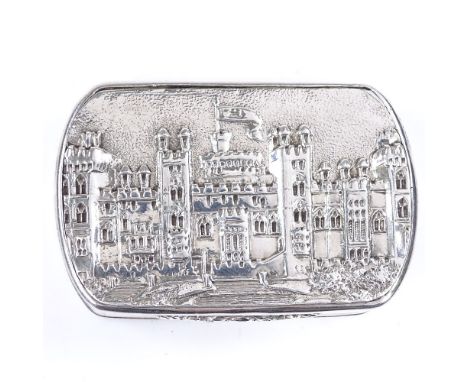 A Victorian silver "castle-top" vinaigrette, Windsor Castle, by Nathaniel Mills, hallmarks Birmingham 1846, of stadium form, 