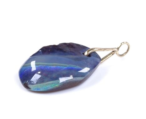 A Boulder opal pendant, on unmarked gold mount, opal measures: length 24.1mm, width 16.5mm, depth 7.1mm, 4.5g 