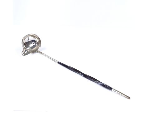 A George V silver-spouted toddy ladle, with twisted whale-bone handle, by Barker Brothers Ltd, hallmarks Chester 1912, length