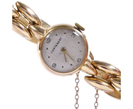 CORTEBERT - a lady's 18ct gold mechanical cocktail wristwatch, 16 ruby movement with quarterly Arabic numerals and 18ct strap