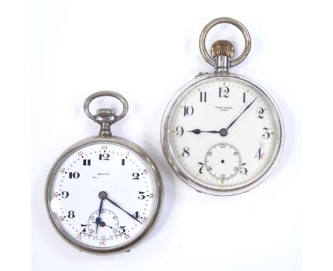 A silver-cased open-face top-wind pocket watch, by Karl Liedl, case width 48mm, together with a steel-cased open-face top-win