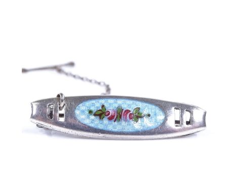 A Charles Horner Art Nouveau silver and enamel floral brooch, hallmarks Chester 1918, brooch length 36.5mm, 3.4g 
