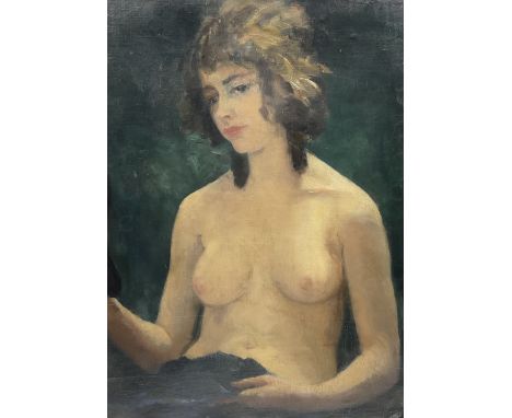 English School (19th/20th century): Female Nude Portrait, oil on canvas indistinctly signed 65cm x 47cm (unframed)Condition R