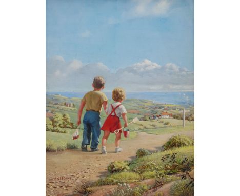 Frank Osborne (British 1885-1972): The Road to the Sea, gouache signed 38cm x 29cm Provenance: painted in 1964 and sold to th