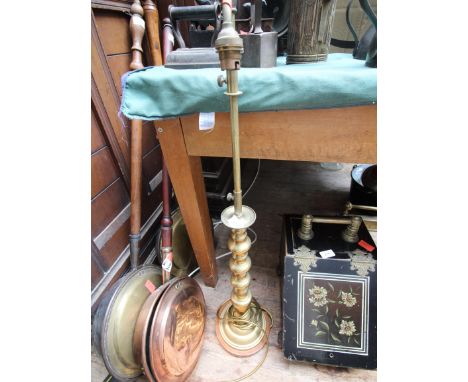 Brass high level, floor standing, electric light conversation from gas
