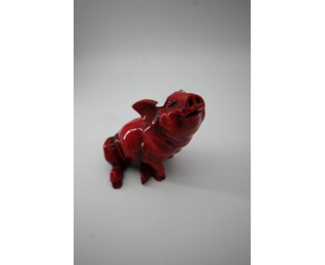 Ceramic flambe styled figure of pig, marked to base Peggy Davies Ceramics