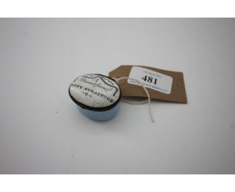 Bilston enamel patch box, Stoney Strattford, good order with internal mirror, some fading