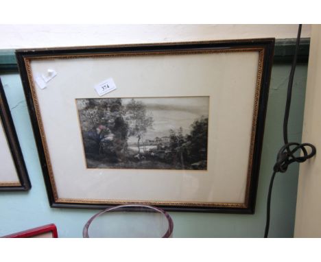 Fine framed etching by Jean Baptiste-Camille COROT, 1796-1875, Charles Nicholls & Son, Manchester label on reverse