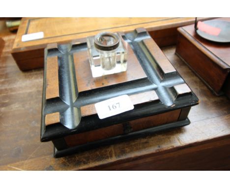 Small Victorian square oak inkwell with drawer