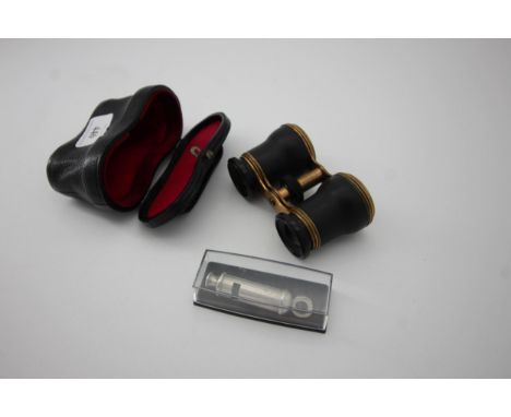 Pair of Opera Glasses in original case, and vintage whistle