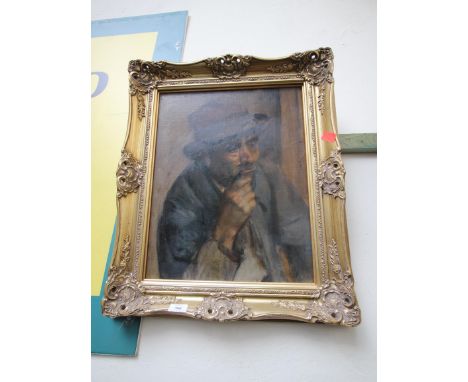 Early oil on canvas of Gentleman with pipe