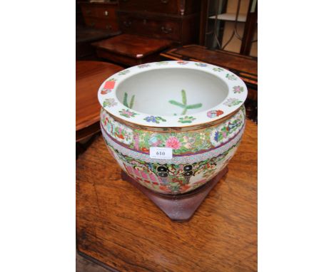 Highly decorative Chinese planter on stand with internal decoration and relief work