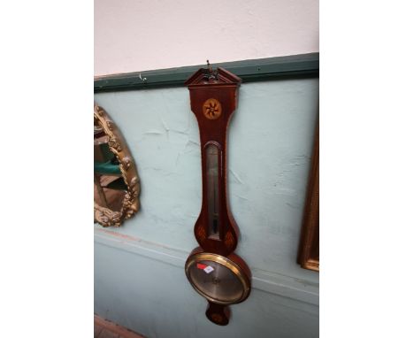 Mahogany banjo styled barometer with inset shell design by Pertorio Ffctt