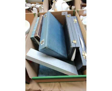 7 originally boxed cutlery sets, fish serving knife and fork etc.