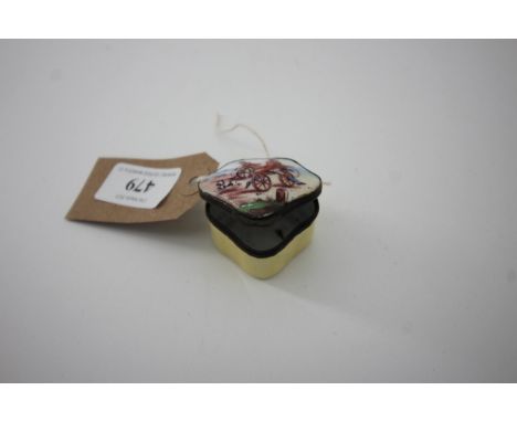 Bilston enamel patch box entitled 'The Hobby Horse' - good order