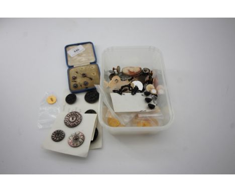 Collection of vintage buttons - including military and 19th century processed horn, made by James Graves & Son