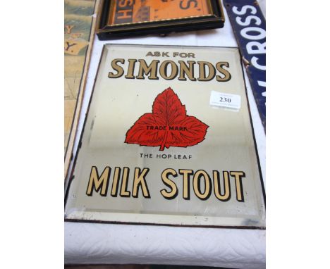 Vintage advertising mirror for Simonds Hop Leaf Milk Stout 