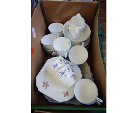 Shelly Tea Set, includes cups and saucers, side plates, sandwich dish, sandwich plate, milk and sugar jug 