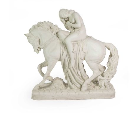 A Minton Parian Figure of Lady Godiva, 1864, after the model by John Thomas, riding a horse on a moulded cobbled plinth, impr