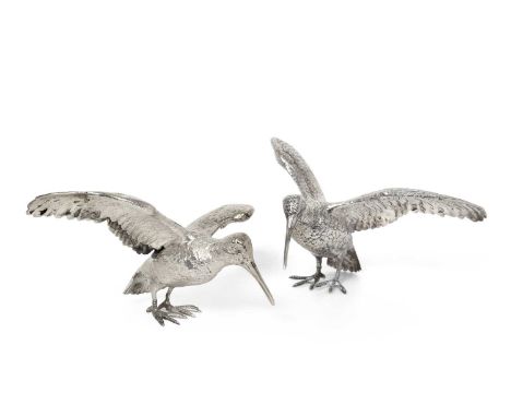 A Pair of German Silver Models of Woodcock, by Neresheimer, Hanau, With English Import Marks for London, 1966, each realistic