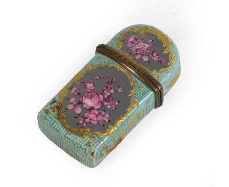A South Staffordshire Enamel Scent Bottle Case, circa 1770, of domed rectangular form, painted in pink monochrome with flower