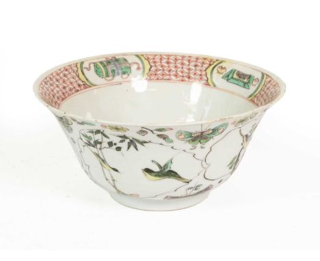 A Chinese Porcelain Bowl, Kangxi, of circular form with everted rim, painted in famille verte enamels with leaf shaped panels