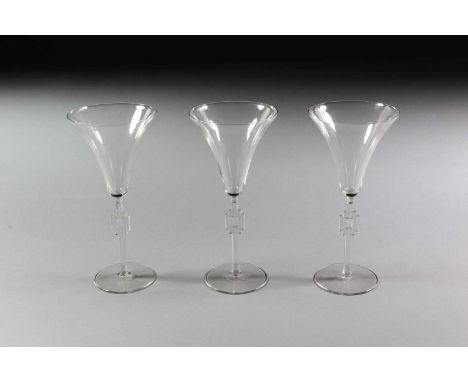 A Set of Three Lalique Hagueneau Clear Glass Water Glasses, engraved Lalique France, 20.8cm highFootnote: See Félix Marcilhac