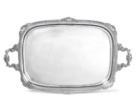 An Edward VII Silver Tray, by The Alexander Clark Manufacturing Co., Sheffield, 1902, shaped oblong and with shell and foliag