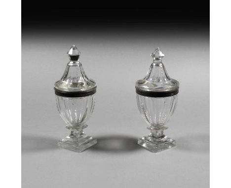 Two George III Silver-Gilt Mounted Cut-Glass Condiment Vases, The Silver-Gilt Mounts by Thomas Daniell, London, Circa 1800, t