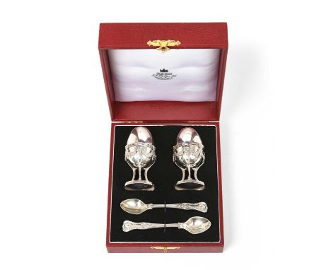 A Pair of Louis XV Silver Egg-Cups, Maker's Mark D?S, Paris, 1774, each openwork, the sides formed as foliage and flower swag