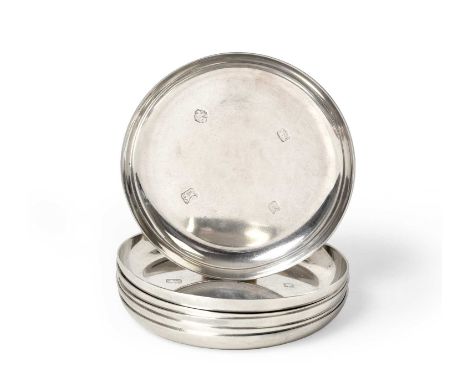 A Set of Six Elizabeth II Silver Ashtrays, by C. F. Hancock and Co., London, 1965, each plain circular, 9.3cm diameter, 13oz 