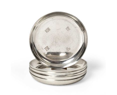 A Set of Six Elizabeth II Silver Ashtrays, by Harrods Ltd., Birmingham, 1962, each plain circular, 8cm diameter, 11oz 19dwt, 