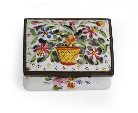An Unusual South Staffordshire Enamel Box and Cover, circa 1770, of rectangular form, the hinged cover moulded, pierced and p