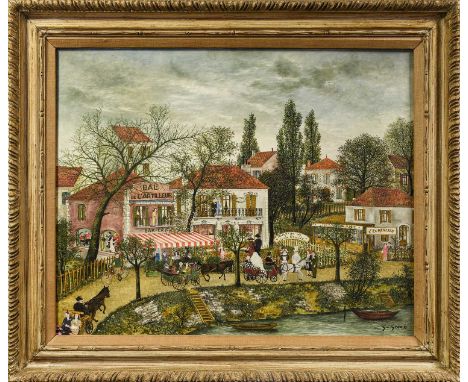 Maurice Ghiglion-Green (1913-1989)Wedding day in a French townSigned, oil on board, 58cm by 71cmCondition report: In an overa