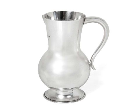 A French Silver Plate Water-Jug, by Puiforcat, Paris, Late 20th Century, baluster and on spreading foot, with scroll handle, 