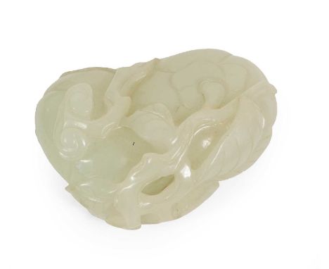 A Chinese Pale Celadon Jade Carving, Qing Dynasty, 18th century, as two gourds issuing from a branch, 5.7cm longCondition rep