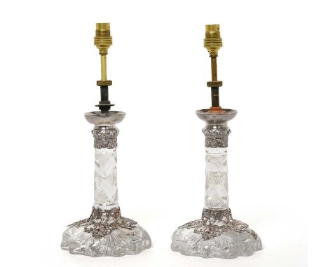 A Pair of Victorian Silver-Mounted Cut-Glass Candlesticks, by Horton and Allday, Birmingham, 1893, each on shaped circular ba