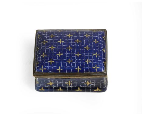 A South Staffordshire Enamel Snuff Box, circa 1770, of rectangular form, gilt with stars on a blue ground with white dotted l