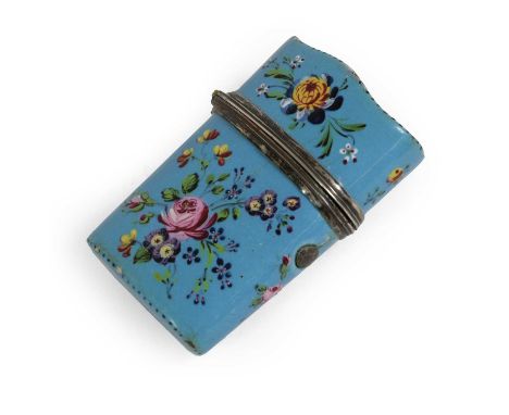 A South Staffordshire Enamel Scent Bottle Case, circa 1780, of oval section rectangular form, painted with flowersprays on a 