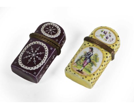 A South Staffordshire Enamel Scent Bottle Case, circa 1770, of domed rectangular form, painted with a lady and gentleman in p