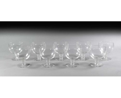 A Set of Nine Lalique Bambou Frosted and Clear Glass Port Glasses, engraved Lalique France, 10cm highFootnote: See Félix Marc