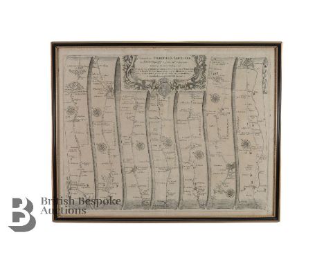 Two antique strip maps: hand-coloured, John Ogilby Road from London to Holyhead approx 45 x 33 cms and John Ogilby copper eng