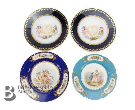 Sevres porcelain cabinet plate, circa 1781, celeste bleu border interspersed with floral reserve, the centre reserve painted 