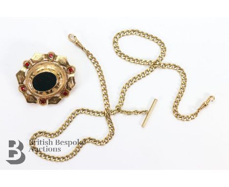 A Victorian 18ct yellow gold ruby and blood stone mourning brooch, approx 12.2 gms. The brooch set with a central oval bloods