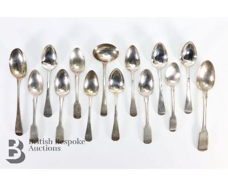 Miscellaneous silver spoons, including two Georgian dessert spoons London hallmark dated 1733, mm&nbsp;Samuel Godbehere, Edwa