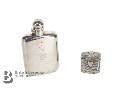 Edward VII Finnegan's silver hip flask, Sheffield hallmark, dated 1899/1900, monogrammed AFW mm James Dixon &amp; Sons, appro